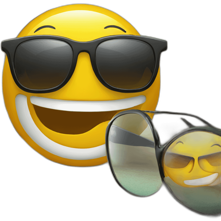 happy face using sunglass and on the surface of the sunglasses a reflecting house emoji