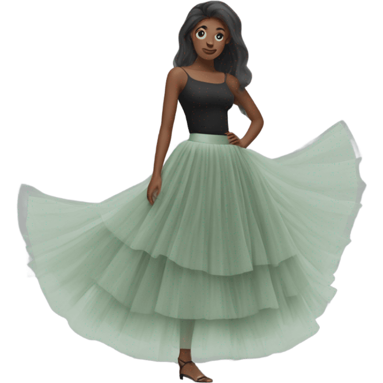 Long Sage Green tulle skirt, isolated emoji