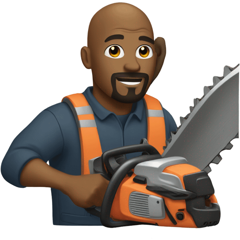 Bald black man with goatee using a chainsaw  emoji