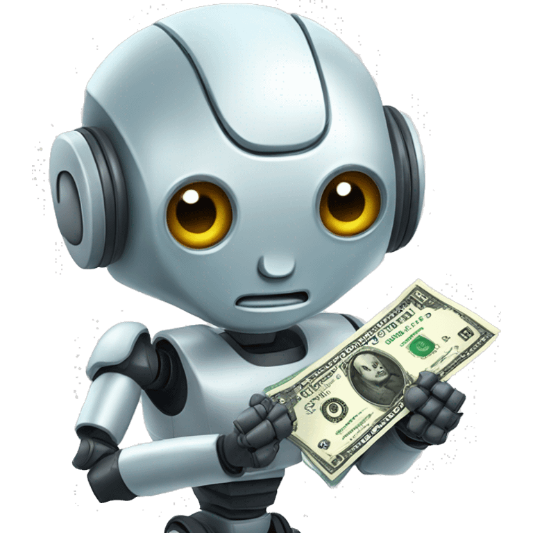 very cute robot holding a dollar bill emoji