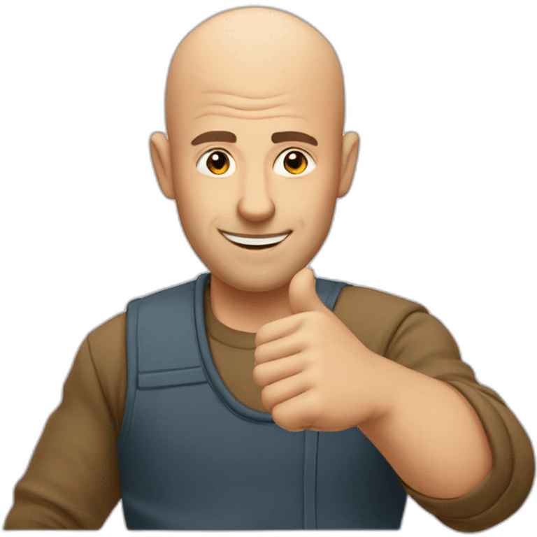 Bald guy pointing right with his thumb smirking emoji