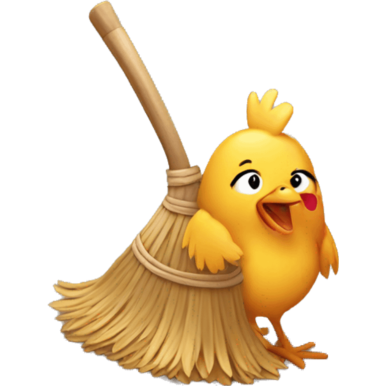 chicken using broom on the floor emoji