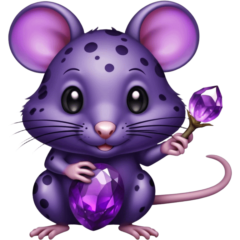 Black rat with purple spots holding a amethyst ￼￼￼ emoji