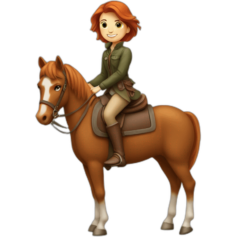 Fille rousse sur un cheval emoji