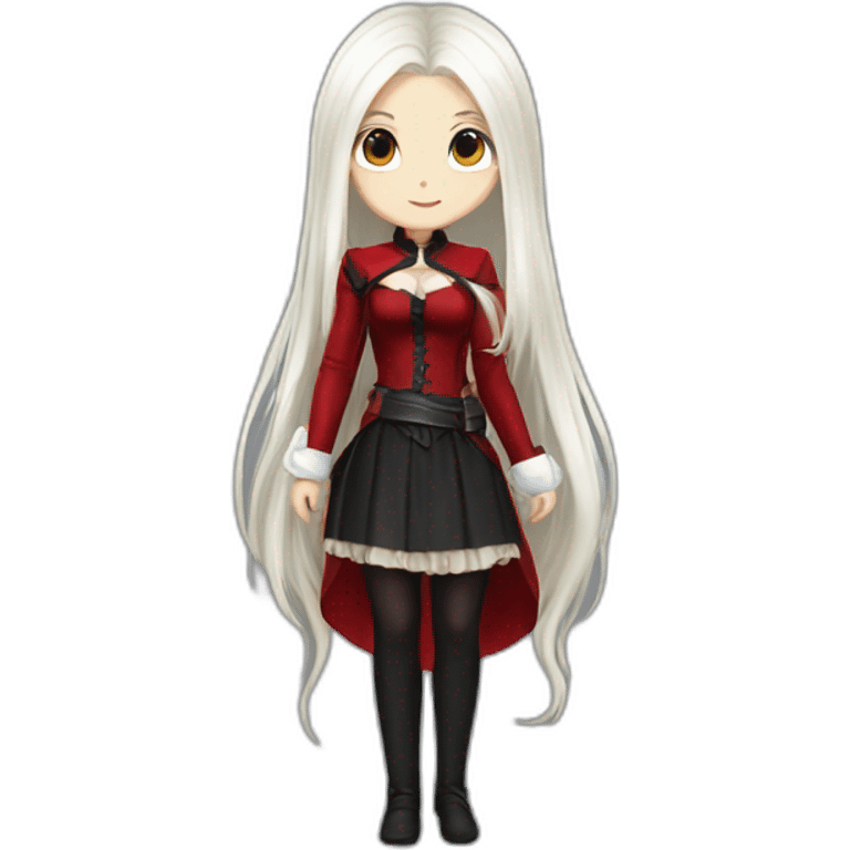 rpg-girl-with-long-straight white-hair-and-red-dress and black tights like chibi emoji