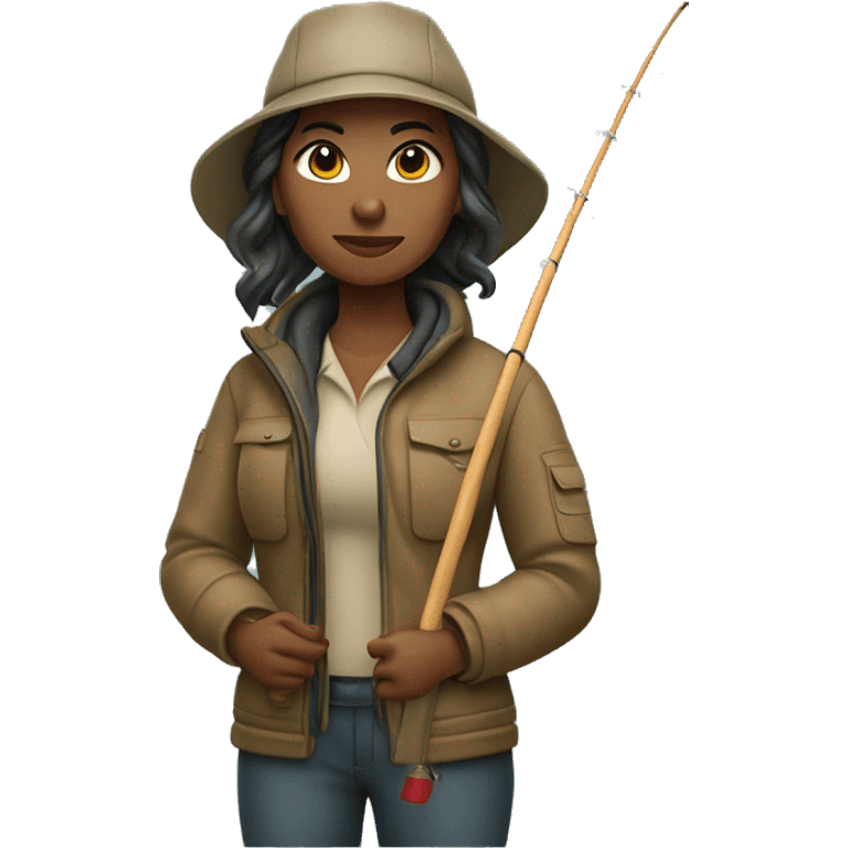 fisher woman in fisheing jacket and fishing tool in hand  real skin color  emoji