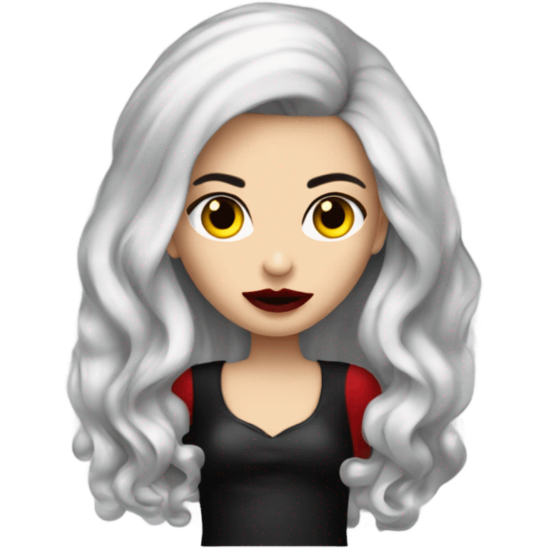 Menina vampira de cabelo cacheado vermelho usando blusa preta emoji