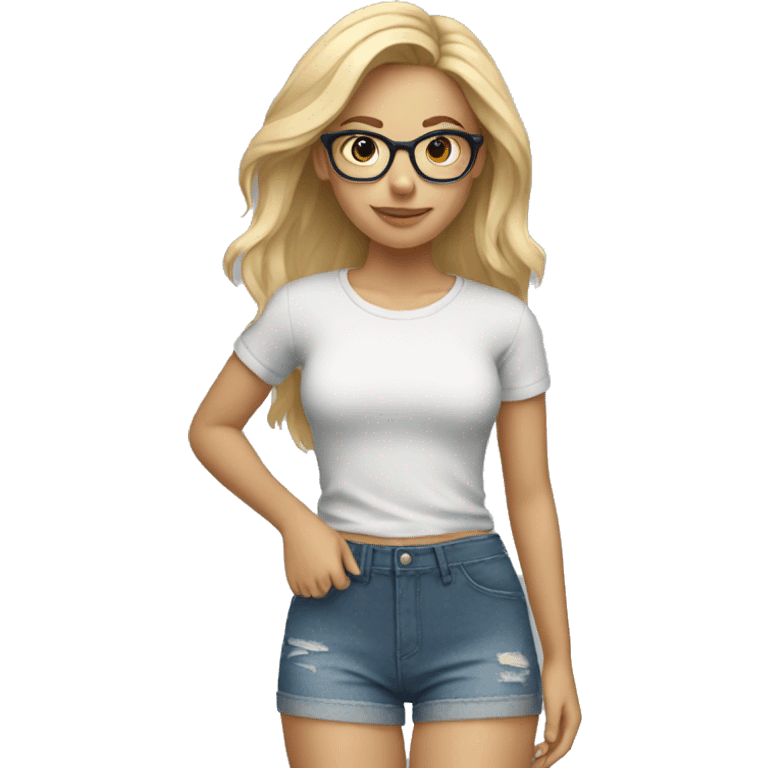 Blonde girl with glasses holding shorts hair emoji