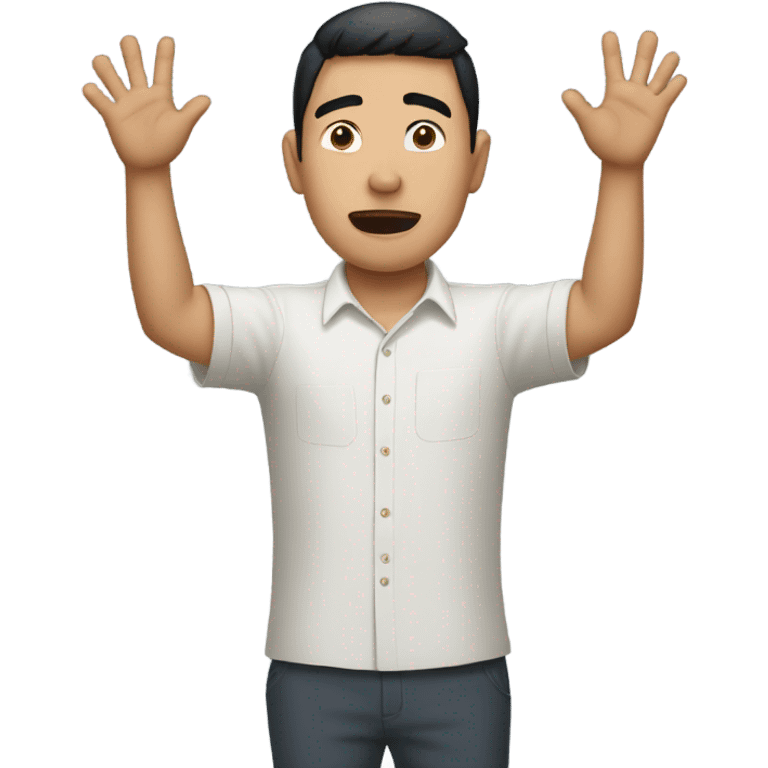 Asian guy holding up both hands acting guilty emoji