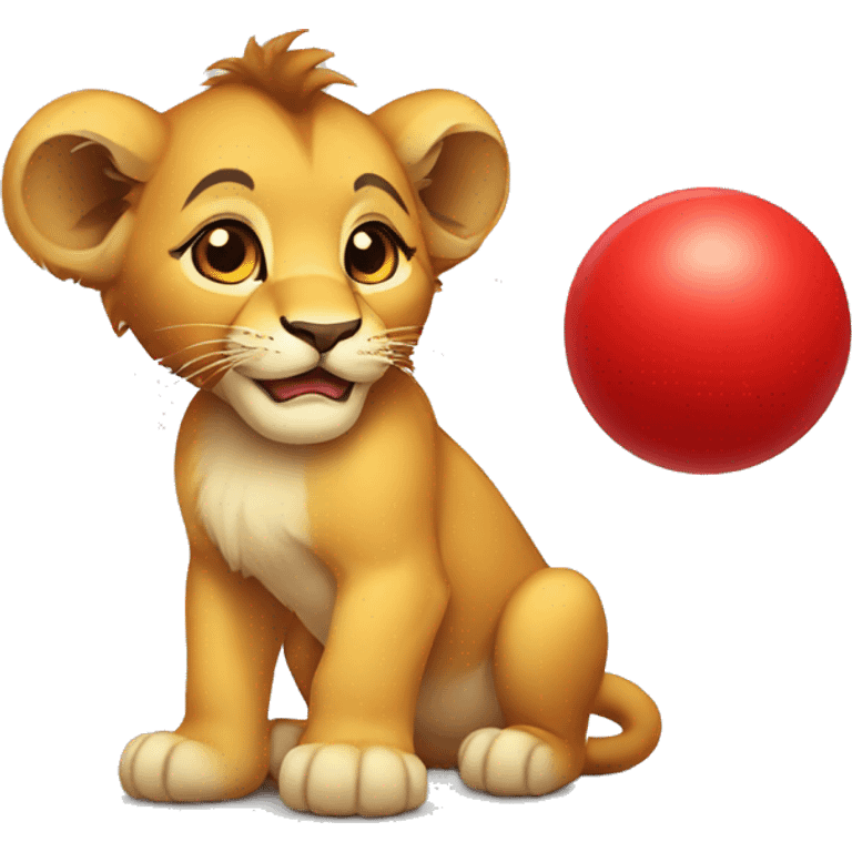 lion cub playing with a red ball emoji