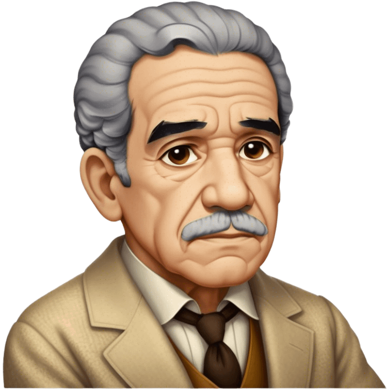 Cinematic Realistic Gabriel García Márquez Portrait Emoji, depicted as a visionary writer with a contemplative gaze in period attire, rendered with rich textures and warm literary lighting that captures his magical realism legacy. emoji