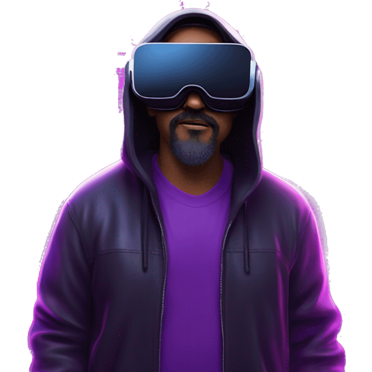 Big Lebowski wearing a black hoodie with "OMG" letters on it and VR headset oculus quest 2 in a cyberpunk VR environment with violet neon lighting. emoji