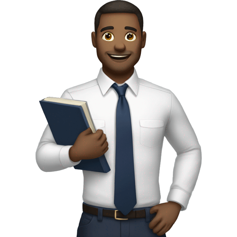 A modern man white shirt and  navy blue tie and book in hand emoji