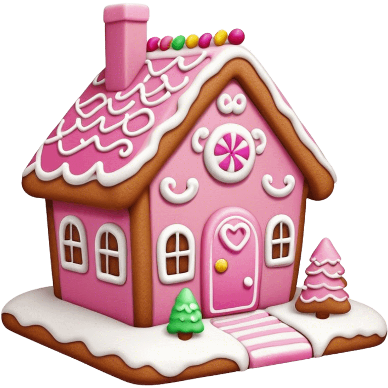 Cute pink gingerbread house emoji