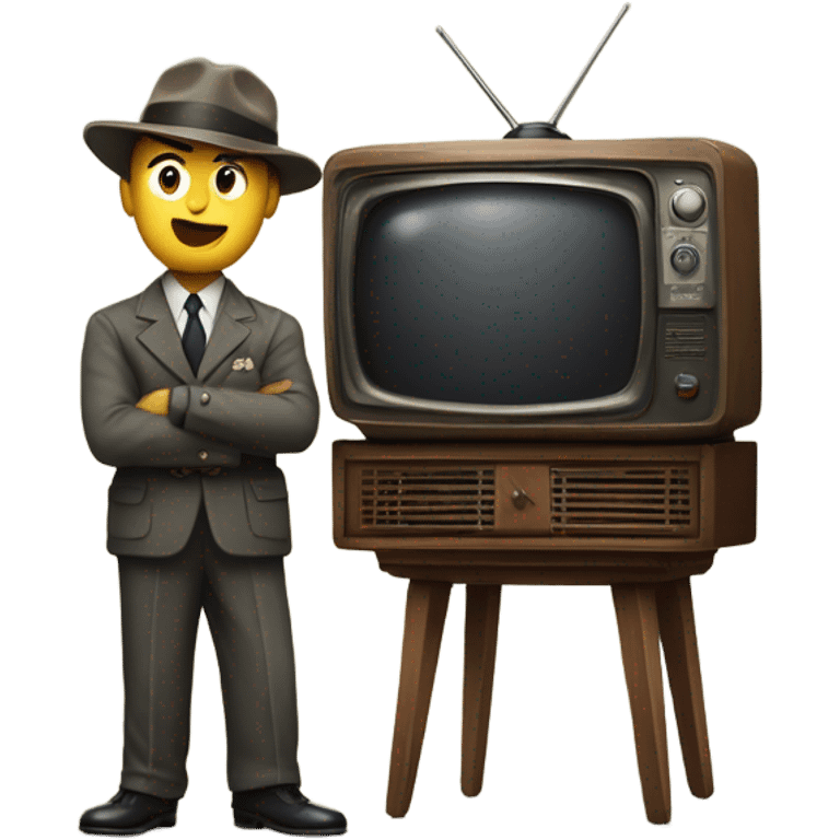 detectives standing in anticipation behind a vintage TV set emoji