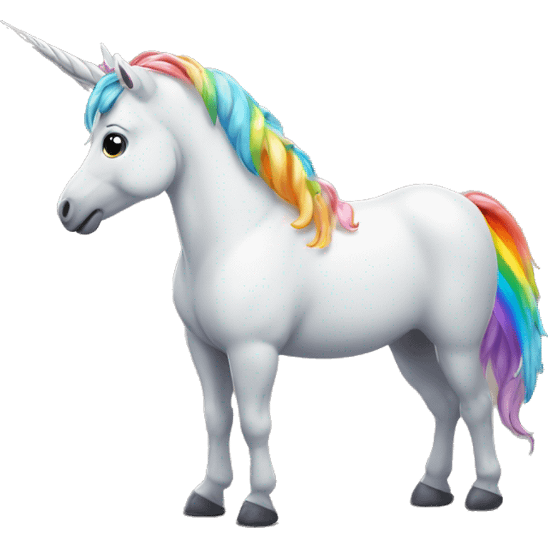 The unicorn bends with a rainbow emoji