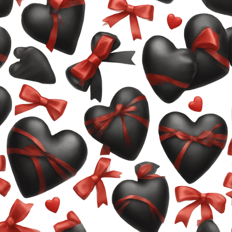 Shiny Black heart wrapped in red bow, realistic emoji