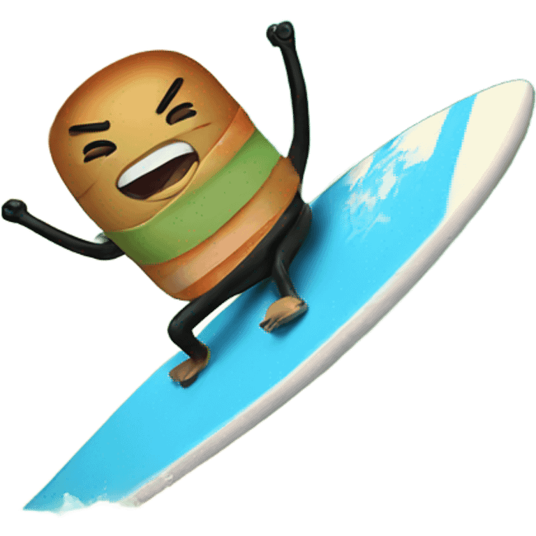 Sushi riding a surf board in the ocean emoji