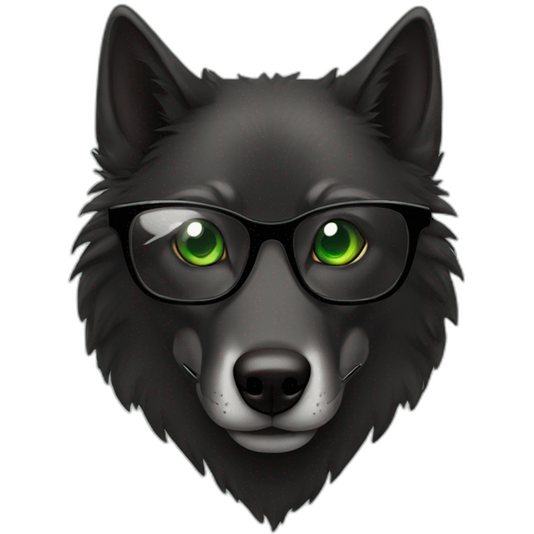 black wolf with glasses one green eye and one Brown eye emoji