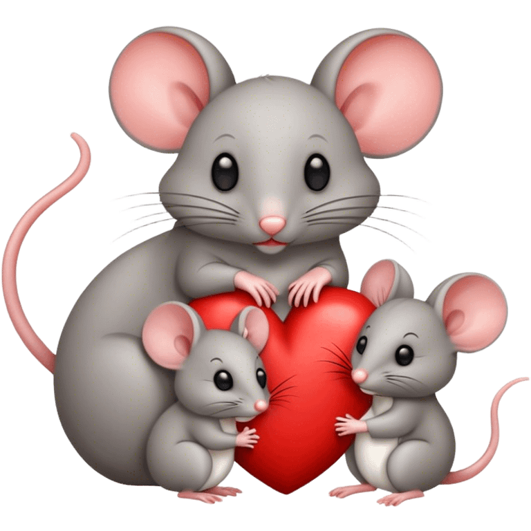 Two mice, a mother and a baby mouse in front of a big heart emoji