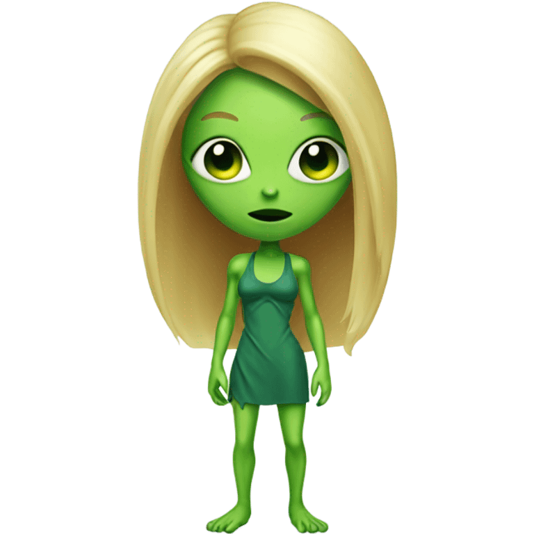 a green alien woman full body,blonde emoji