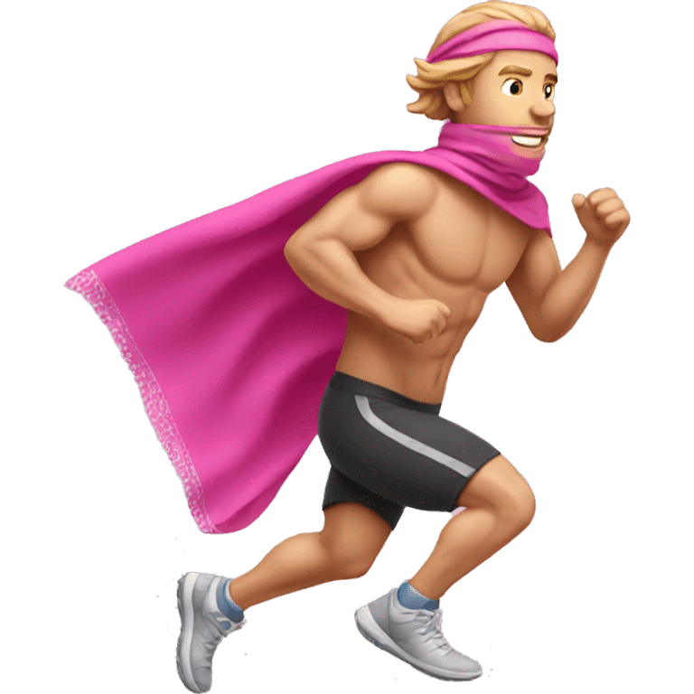 White man running with pink bandana emoji