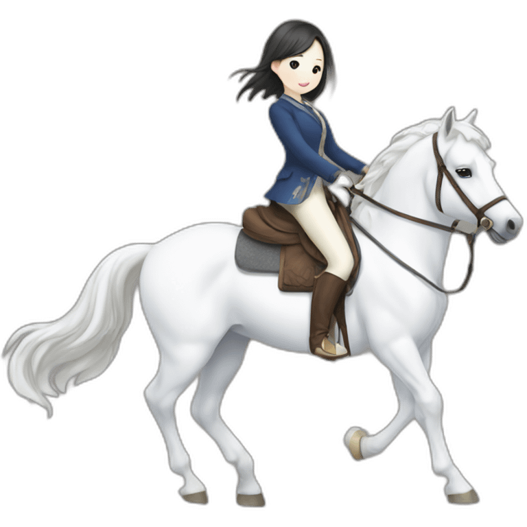 white horse riding japanese cute girl emoji