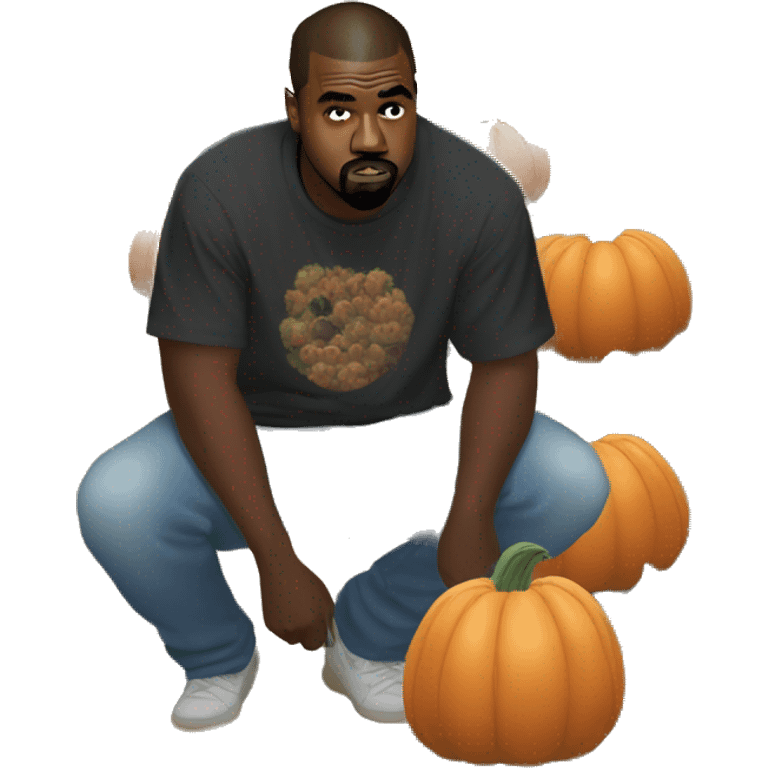 Kanye west squatting over a pumpkin patch emoji