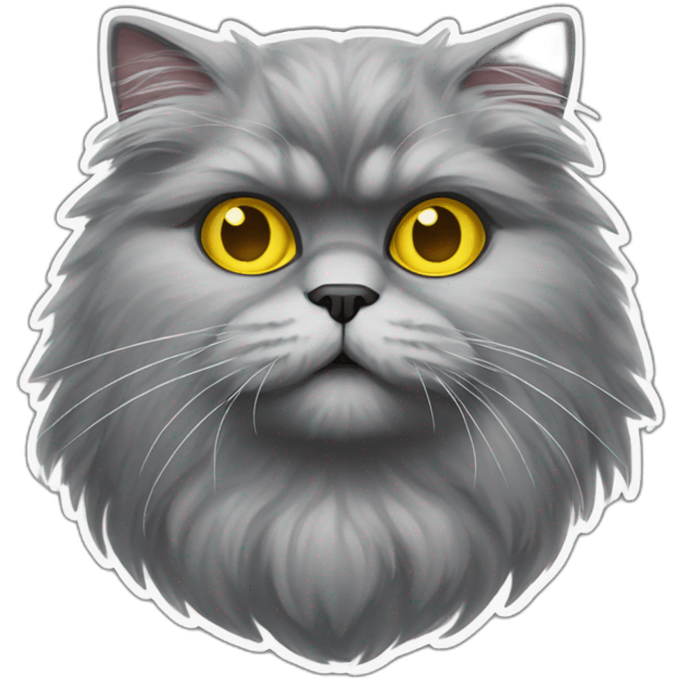 mostly gray persian fluffycat with yellow eyes and she is stupid emoji