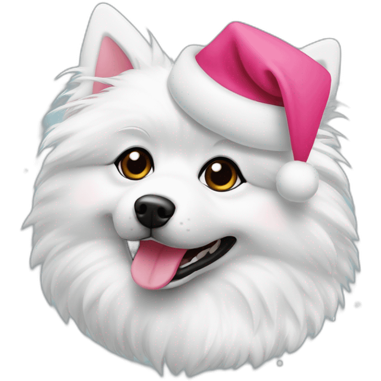 Japanspitz weiß mit weihnachtsmütze rosa Ohren emoji