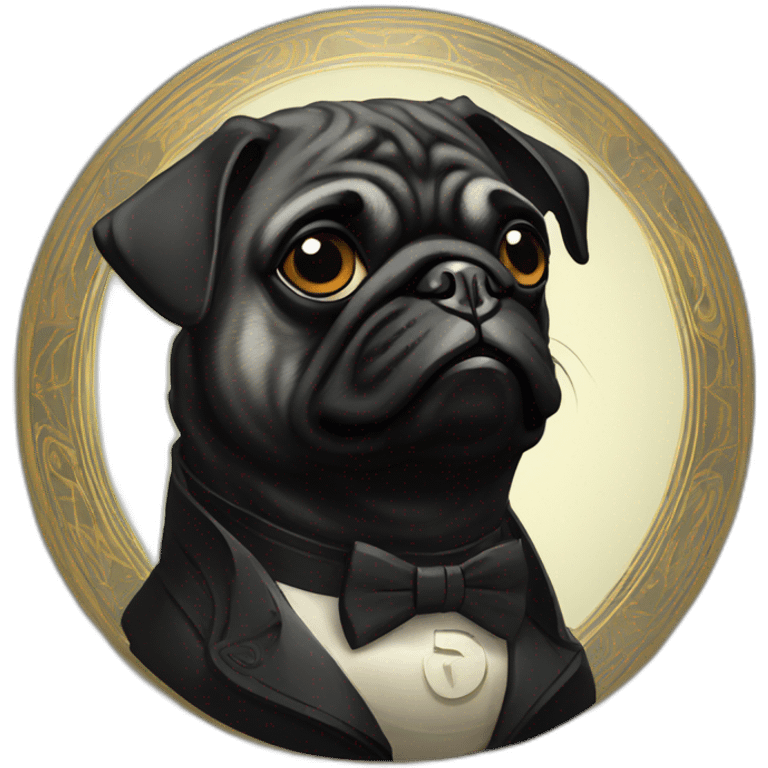 A cyberpunk black pug in Art Nouveau style during 1910 emoji