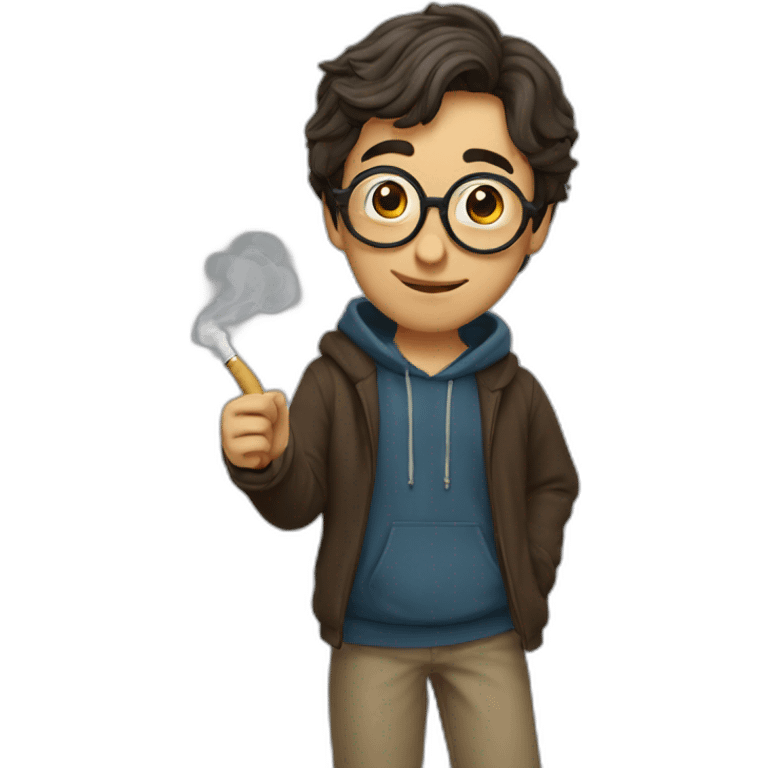 a guy who looks like harry potter wearing a hoodie, smoking a pipe, and giving a thumbs-up emoji