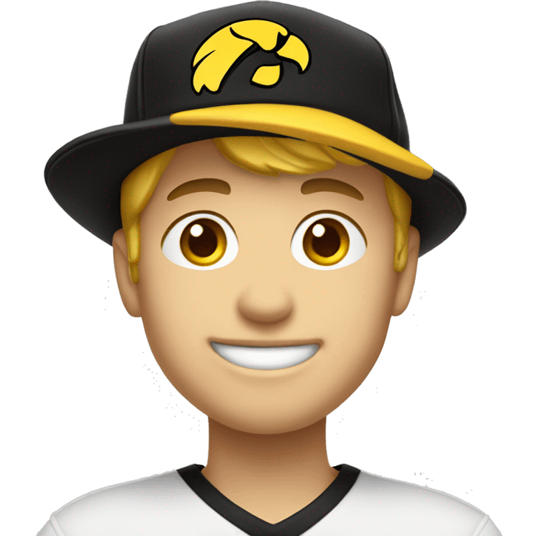 smiling white boy in white shirt and Iowa Hawkeyes hat emoji