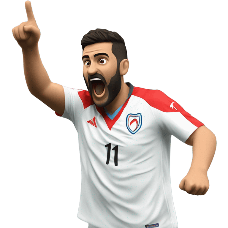 Mapping out Arda Güler's goal celebration, he’s got his right hand on his chest and his left hand pointing skyward, as described earlier emoji