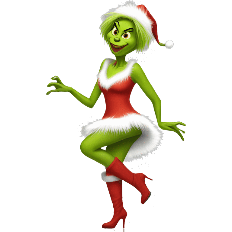 Female grinch dancing in heels emoji