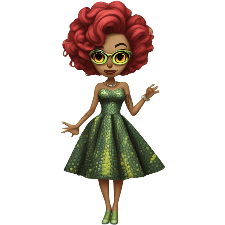 a Reptilian alien woman, full body, in rockabilly dress emoji