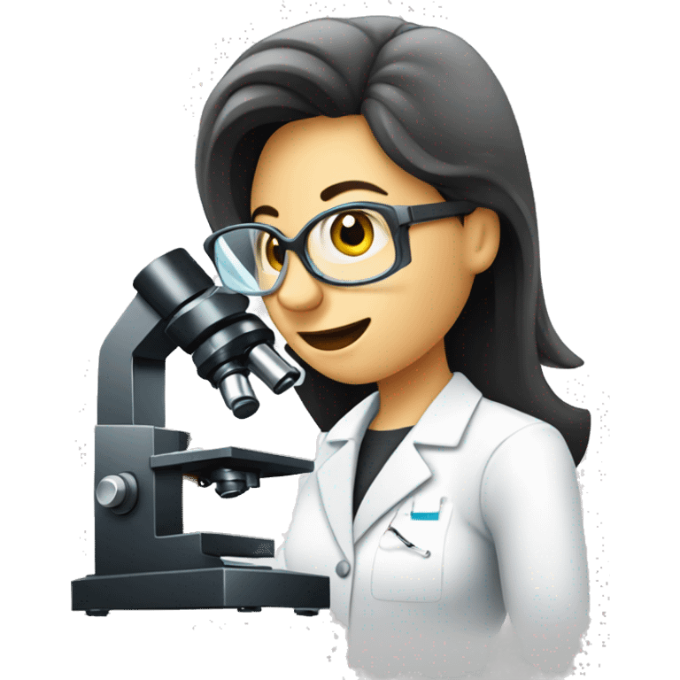 a woman with lab coat looking in an optical microscope emoji