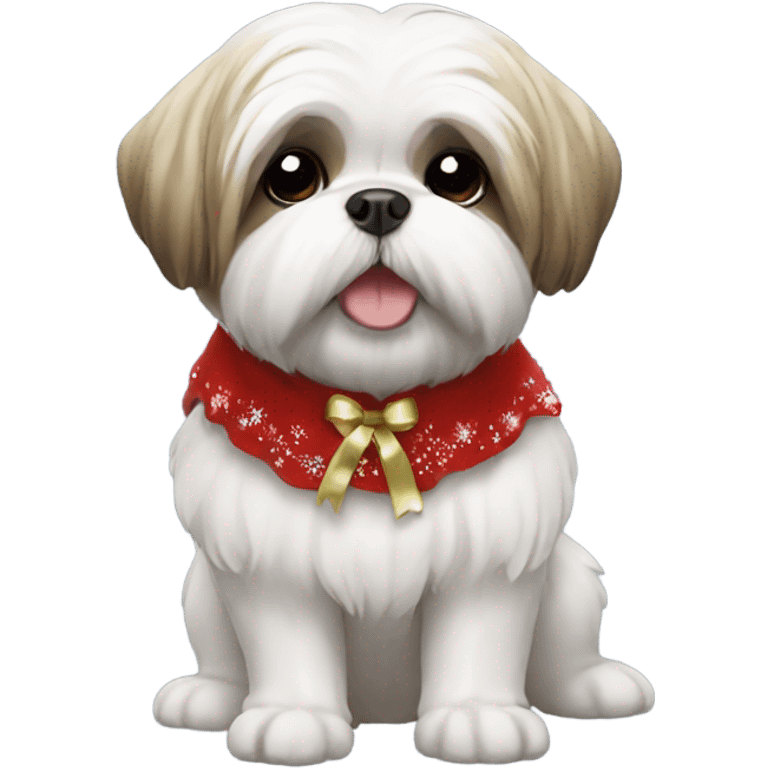 Shi tzu dog wearing Christmas dress emoji