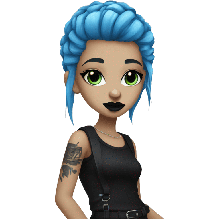 punk girl blue hair black lipstick blue eyes dark clothes emoji