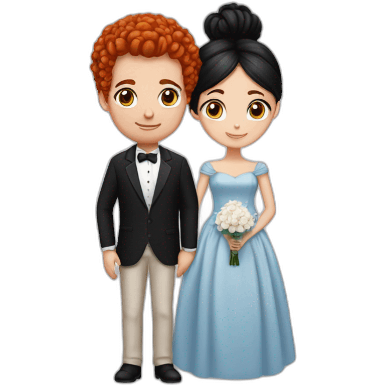 Red hair girl with blue eyes marrying a man with black hair bun emoji