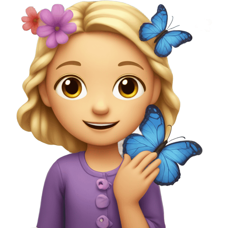 European little girl with butterfly and flowers emoji