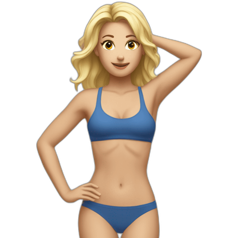 fit Caucasian woman small panties hands-in-hair pose (beach body) emoji