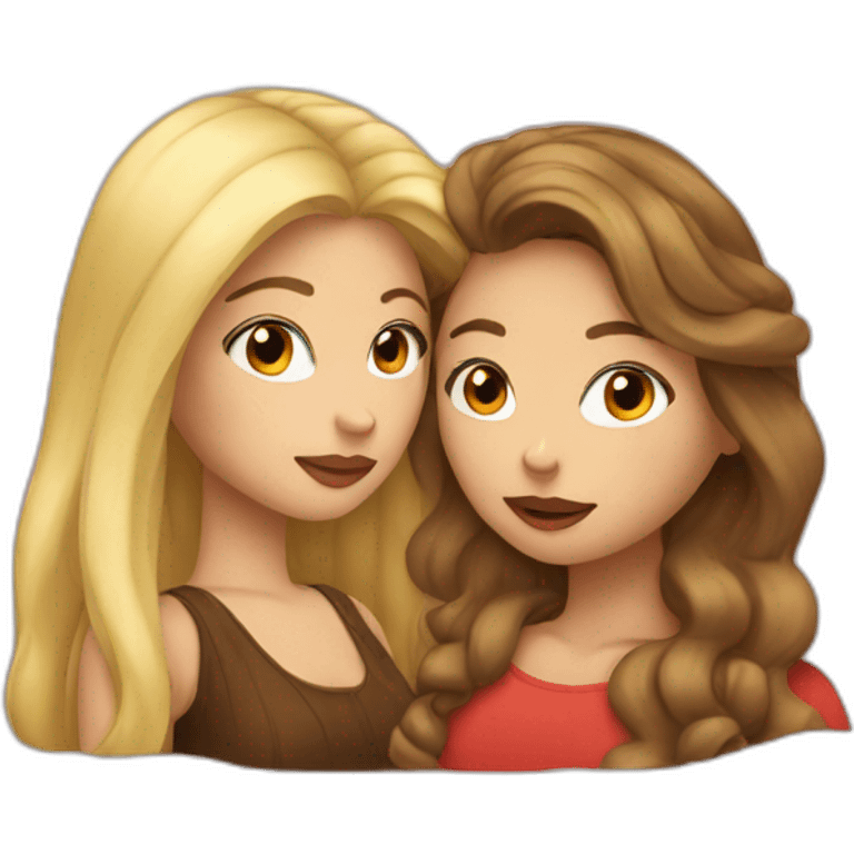 Blond woman and brown hair woman kiss emoji