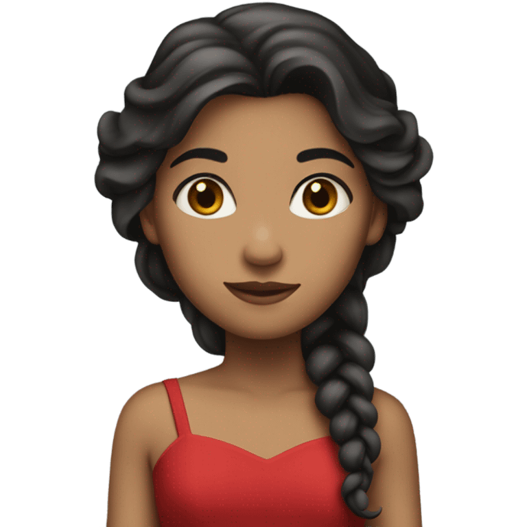 Princess with long dark hair light skin and red dress emoji