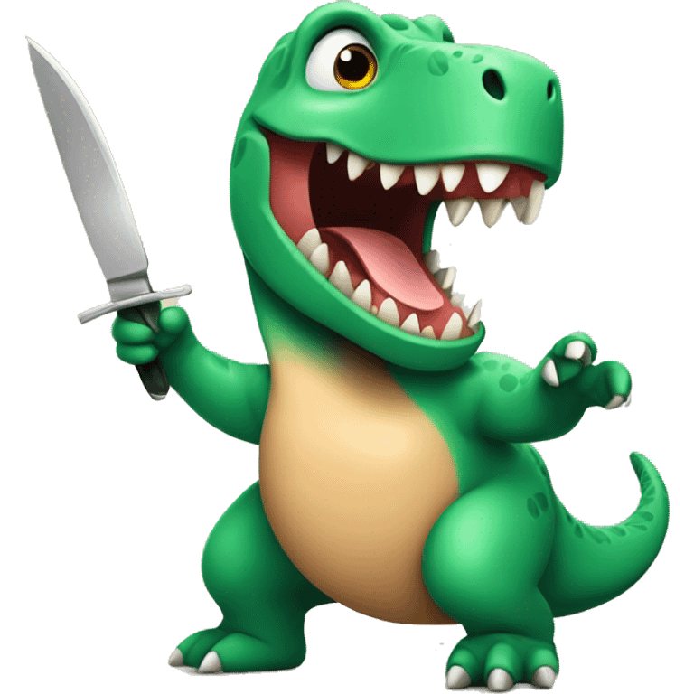 Happy dinosaur with knife emoji