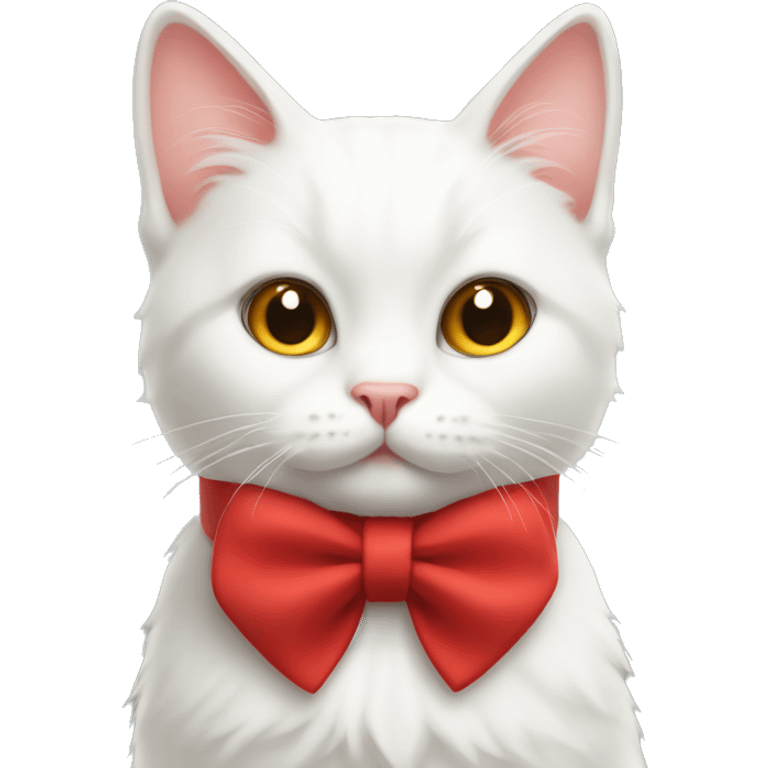 Cute white Cat wearing red bow collar emoji