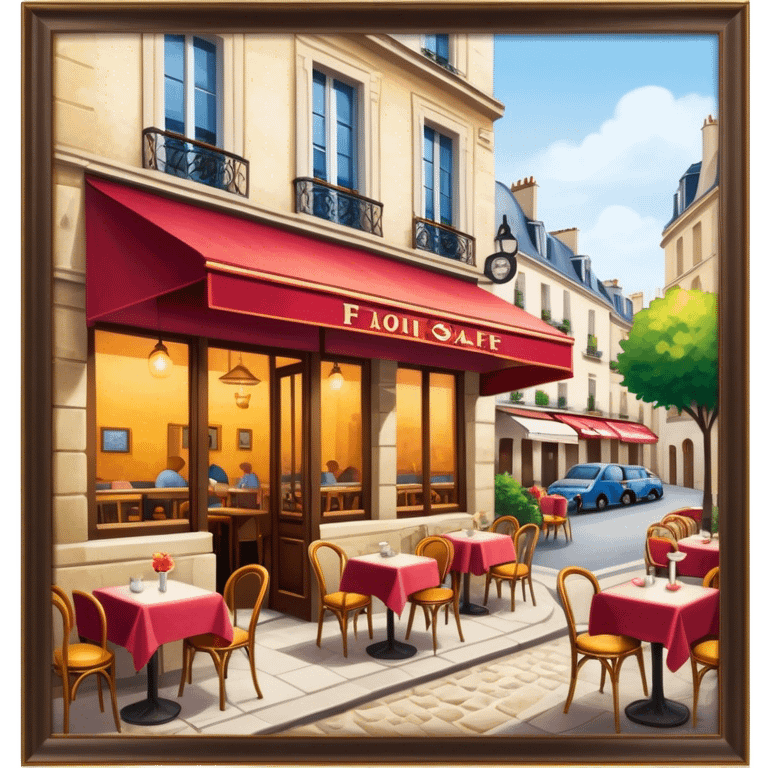 Cinematic Realistic Caf√© Culture Pop Culture Emoji, showcasing a vibrant French caf√© scene rendered with rich textures and warm, inviting lighting. emoji