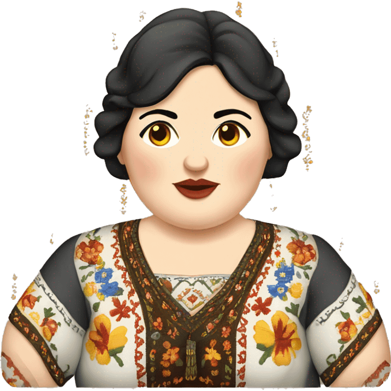 European dark-haired obese woman in Ukrainian embroidery emoji