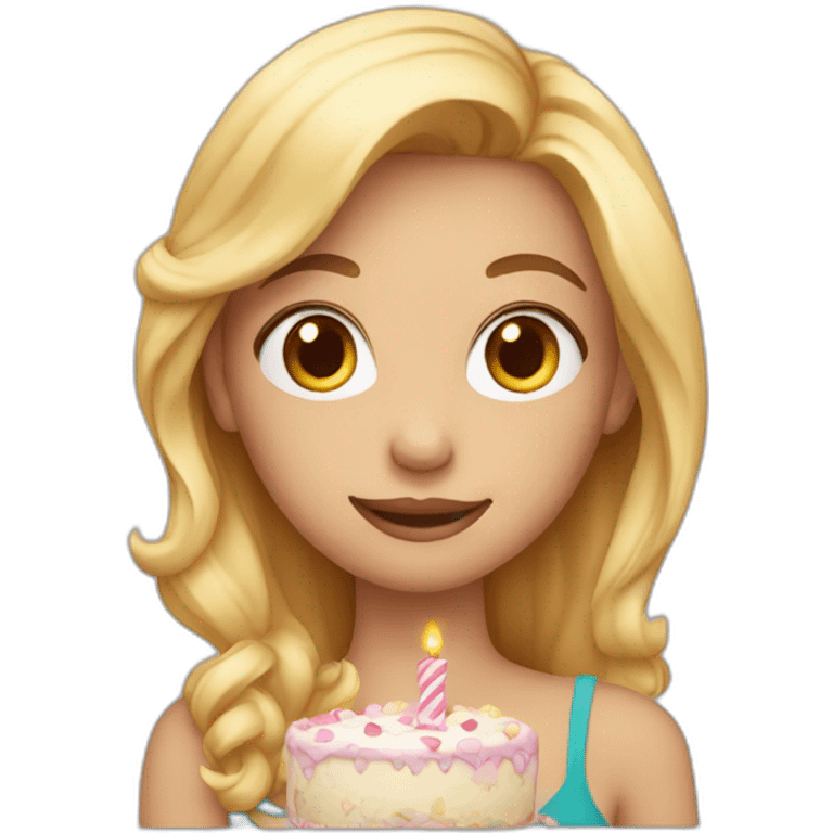 girl with blond hair and birthday cake emoji