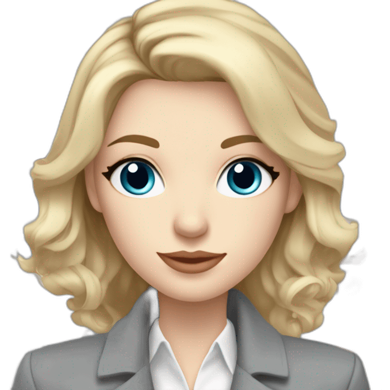 pale skin woman interior designer with cold blonde middle length hair, blue eyes, White blouse, Gray oversize jacket, Gray skirt holding a color palette in the hands emoji